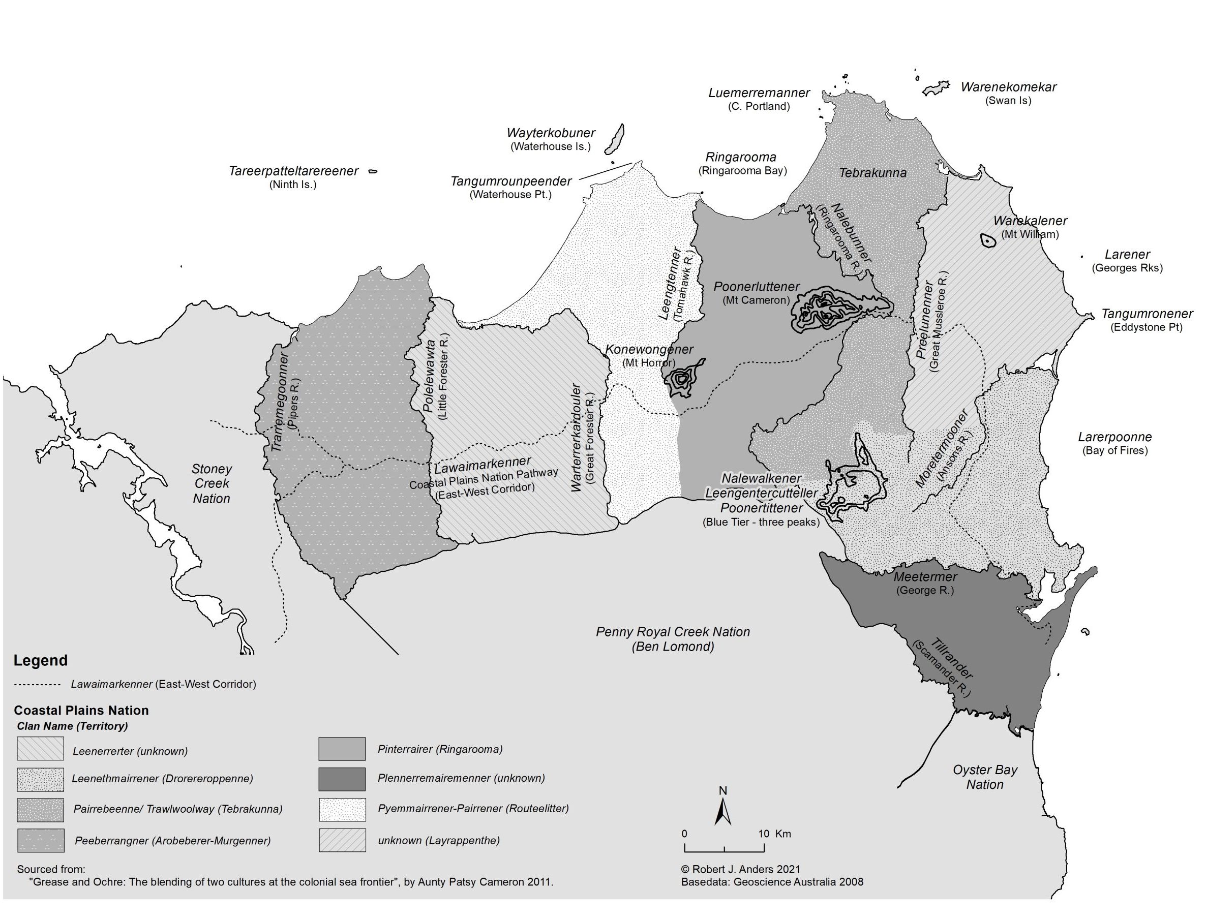 Map of the Coastal Plains Nation Trowerner Tasmania
